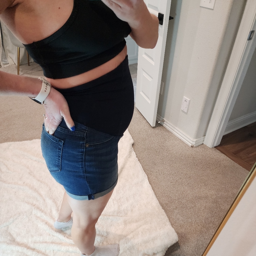 Isabel Maternity High Banded Denim Shorts, Size 6